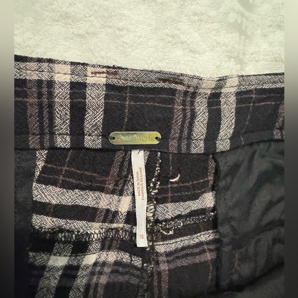 Free People Linen Look Cotton Mid Rise Straight Slim Leg Trouser Pant Plaid - Picture 5 of 9